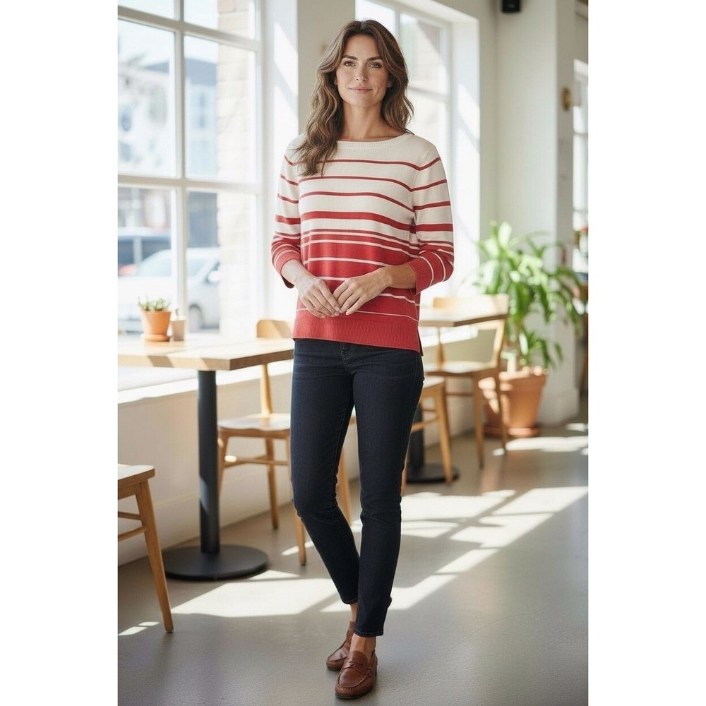 NWT Coldwater Creek Ballet Neck Striped Sweater Women's L 3/4 Sleeve Preppy